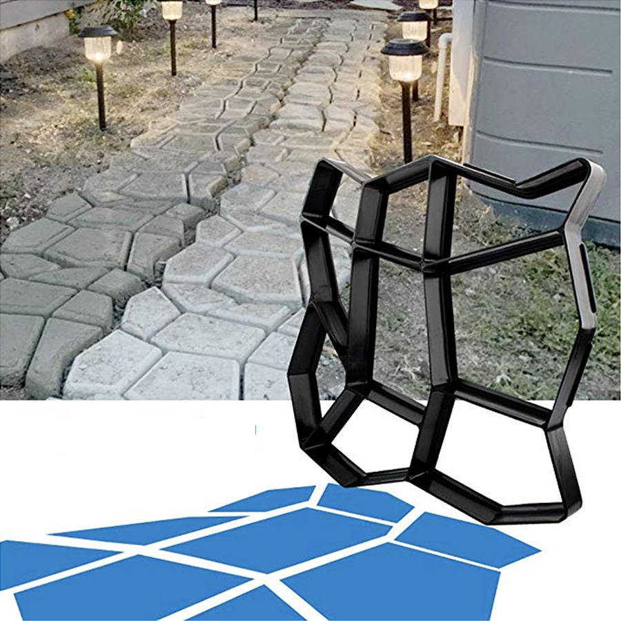A finished garden path cast from an irregular-shape concrete paver mold